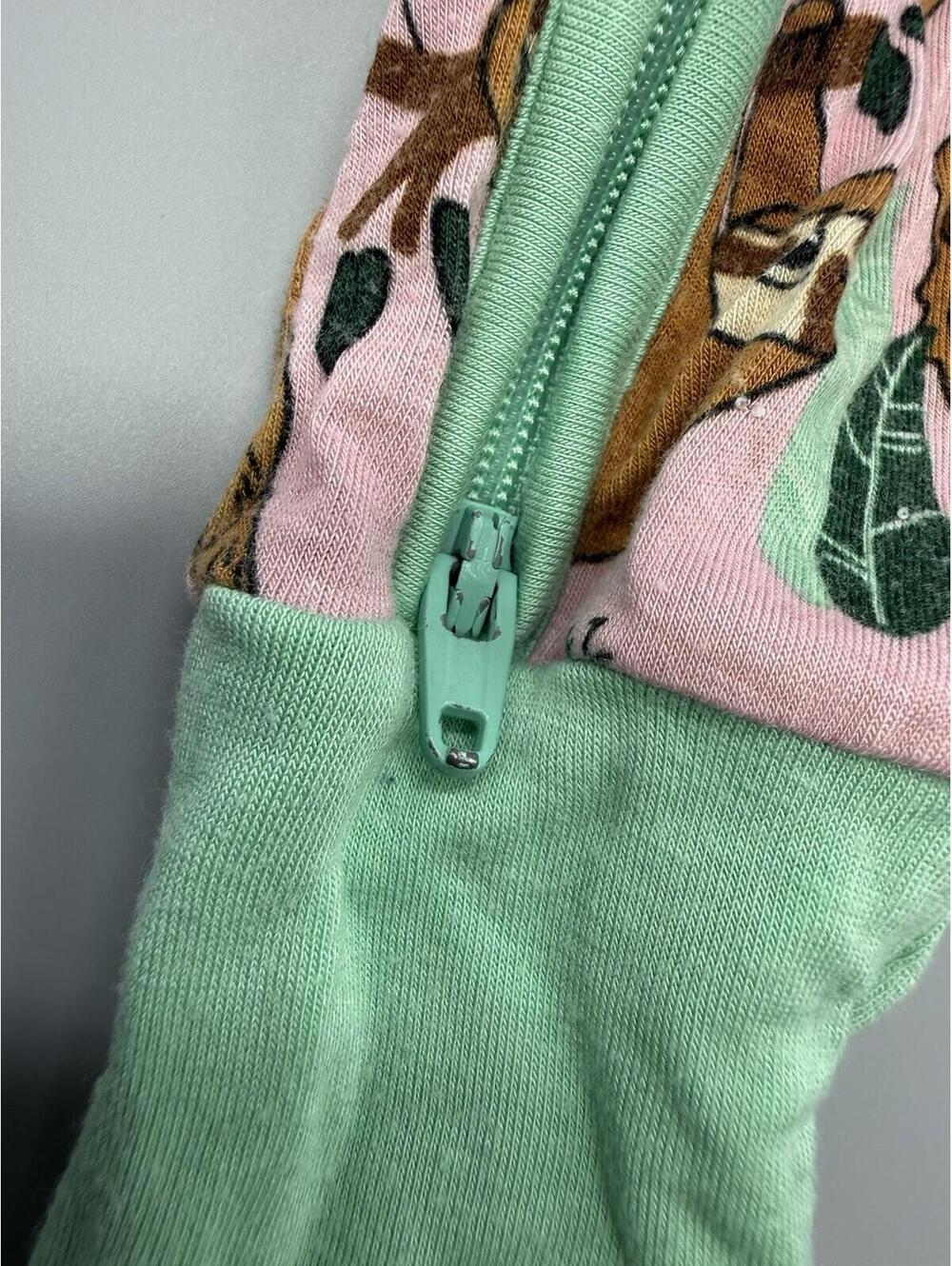 Little Sleepies Pink Green Sloth Animal Print 3-6 Months Zip One-Piece - Picture 6 of 9